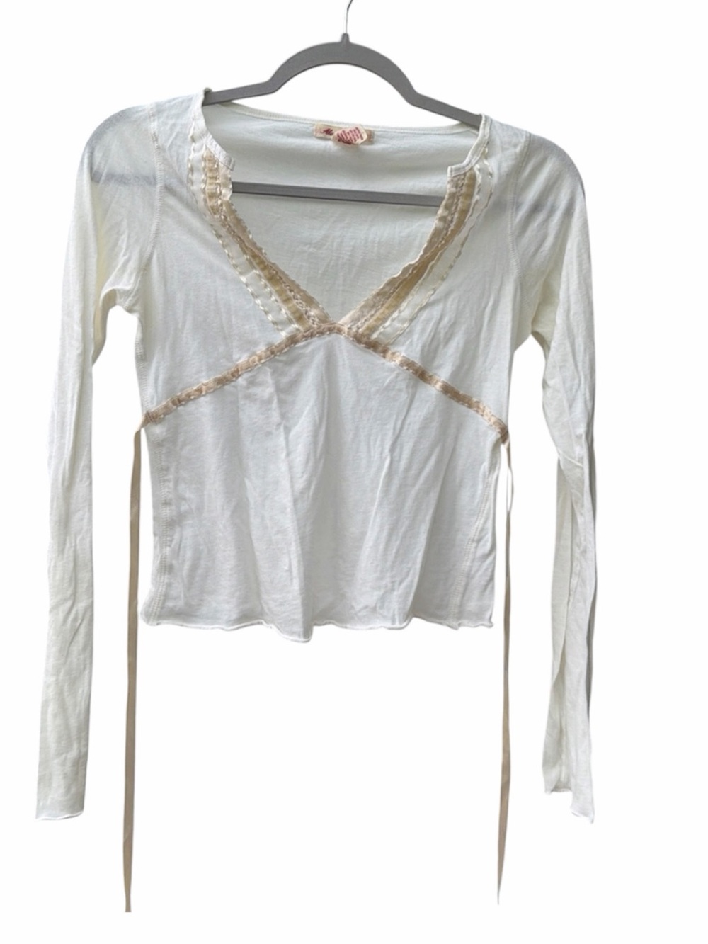 Abercrombie & Fitch Y2K Ivory V-neck Long Sleeve Cotton Top Women Size S